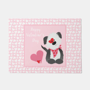 Happy Valentines Day Puppy Hearts Pink Doormat