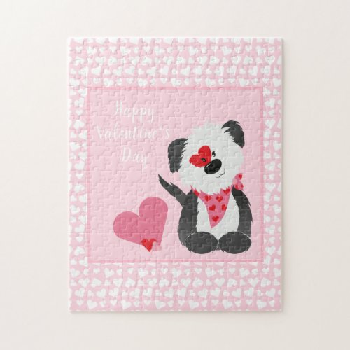 Happy Valentines Day Puppy Hearts Pink Jigsaw Puzzle