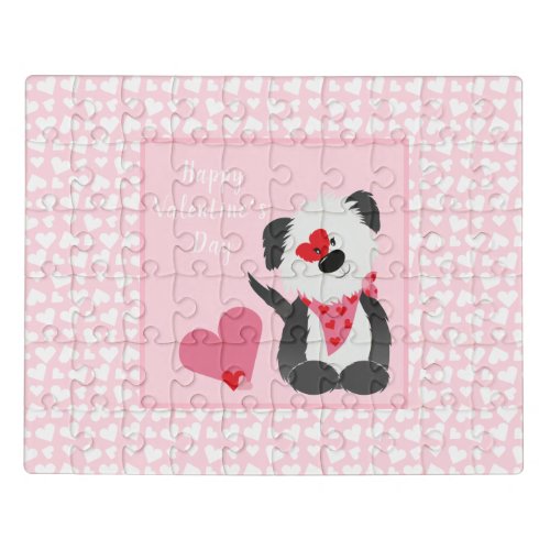 Happy Valentines Day Puppy Hearts Pink Jigsaw Puzzle