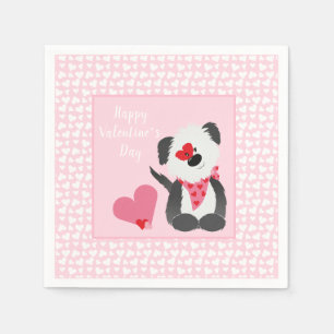Happy Valentines Day Puppy Hearts Pink Napkins