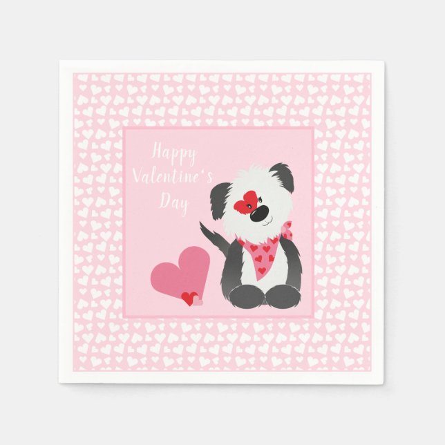Happy Valentines Day Puppy Hearts Pink Napkins (Front)