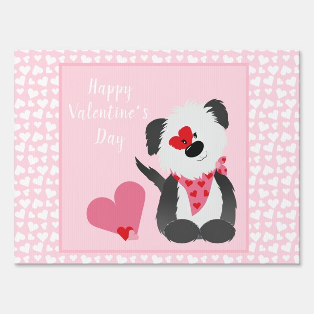 Happy Valentines Day Puppy Hearts Pink Sign (Front)