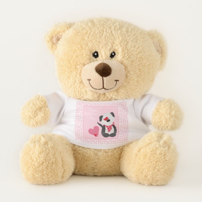 Happy Valentines Day Puppy Hearts Pink Teddy Bear (Front)