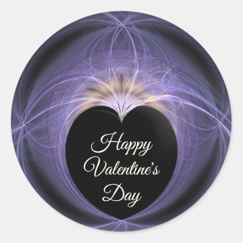 Happy Valentines Day Purple Gold Heart Fractal  Classic Round Sticker