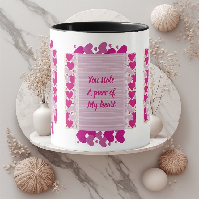 Happy Valentine's Day Purple Hearts 3 Custom Quote Mug (Happy Valentine's Day Purple Hearts 3 Custom Quote Mug)