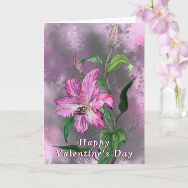 Happy Valentine's Day - Purple Pink Lily Flower Card (Orchid)