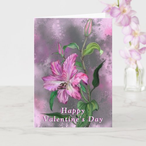 Happy Valentines Day _ Purple Pink Lily Flower Card