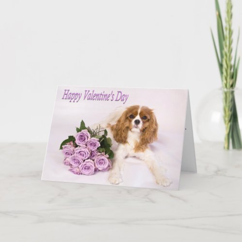 Happy Valentines Day Purple Roses  Puppy Holiday Card