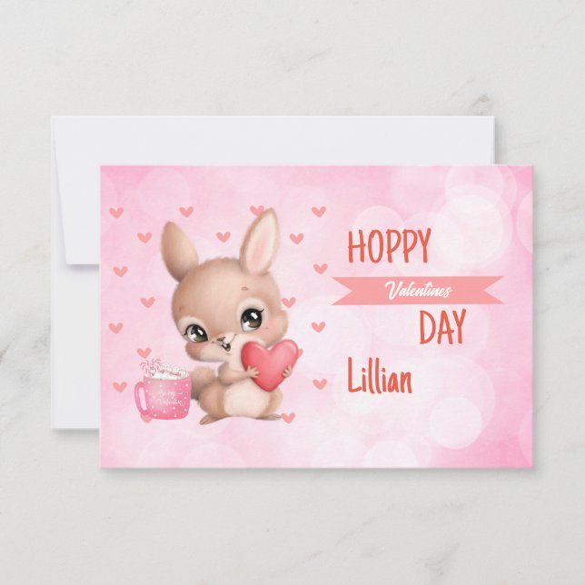 Happy Valentine's Day Rabbit Hearts Personalize  Note Card (Front)