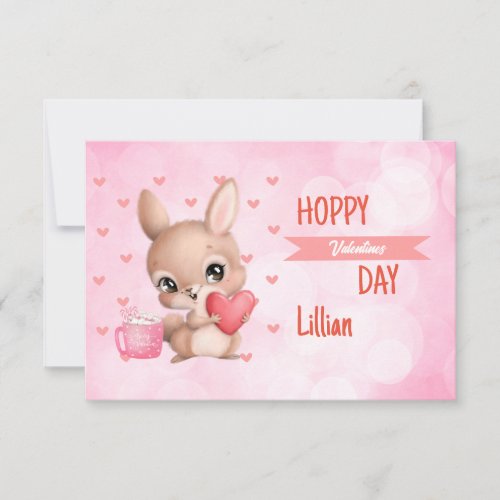 Happy Valentines Day Rabbit Hearts Personalize  Note Card