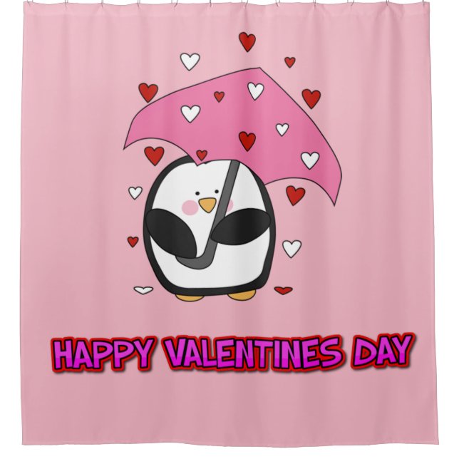 Happy Valentines Day Raining Hearts Shower Curtain (Front)
