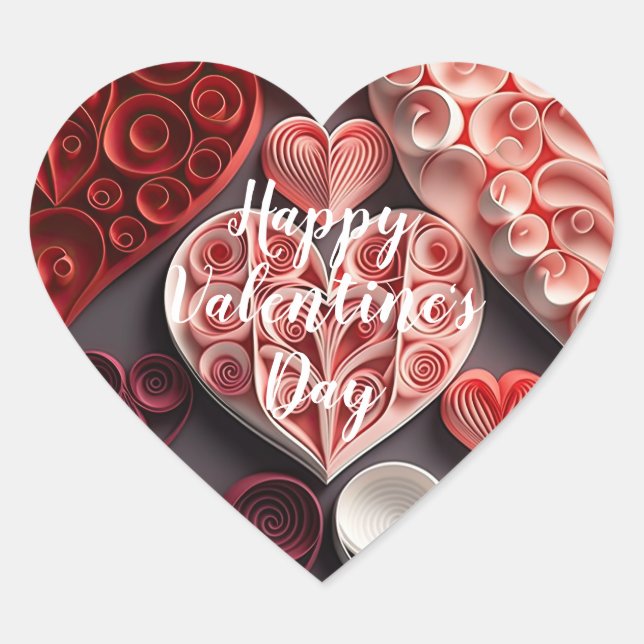 Happy Valentine's Day Red and Pink Hearts Heart Sticker (Front)