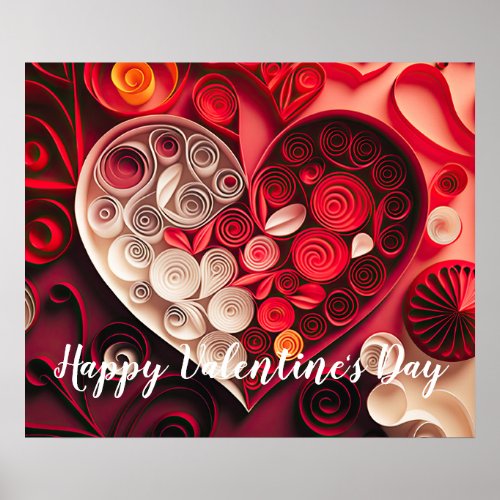 Happy Valentines Day Red and Pink Hearts Poster