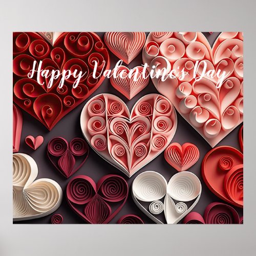 Happy Valentines Day Red and Pink Hearts Poster