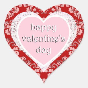 Happy Valentine's Day Red and Pink Vintage Heart Sticker