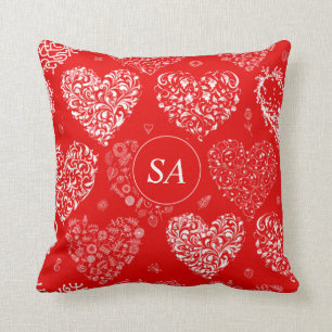 Happy Valentine's Day Red and White Hearts Throw Pillow