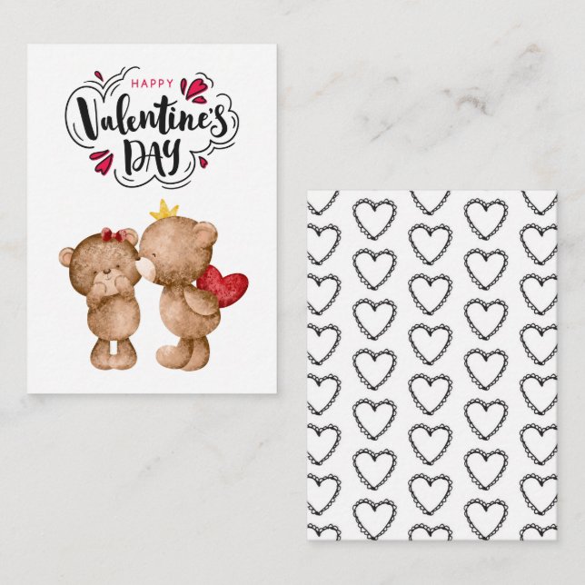 Happy Valentine's Day Red Bear School Valentine Note Card (Front/Back)