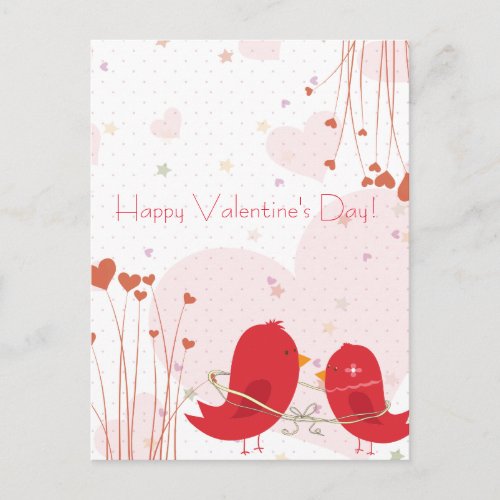 Happy Valentines Day Red Bird Whimsical Postcard