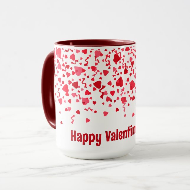 Happy Valentines Day Red Confetti Hearts  Mug (Front Left)