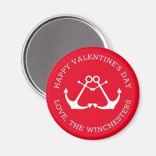 Happy Valentine's Day red custom nautical anchors Magnet