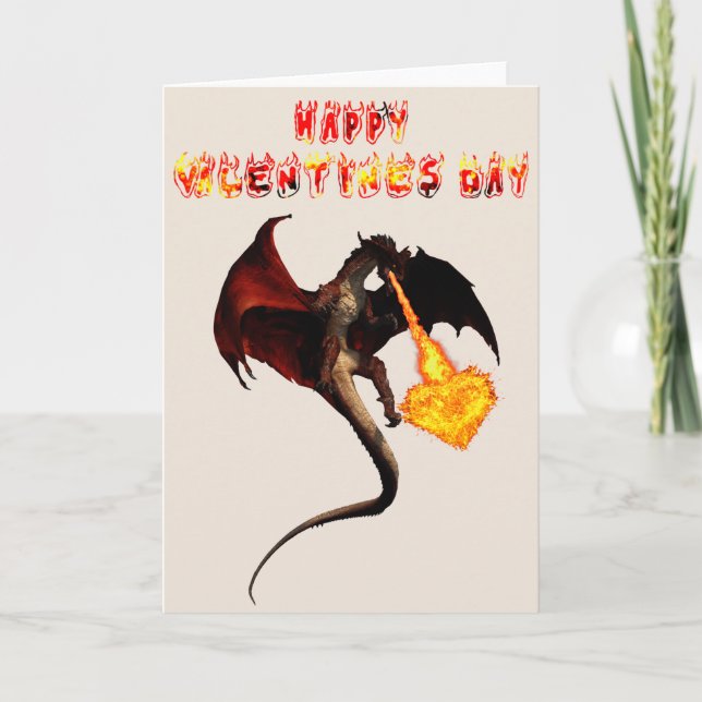 Happy Valentine's day Red Dragon Fire Heart Card (Front)