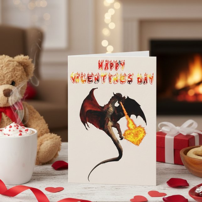 Happy Valentine's day Red Dragon Fire Heart Card (Creator Uploaded)