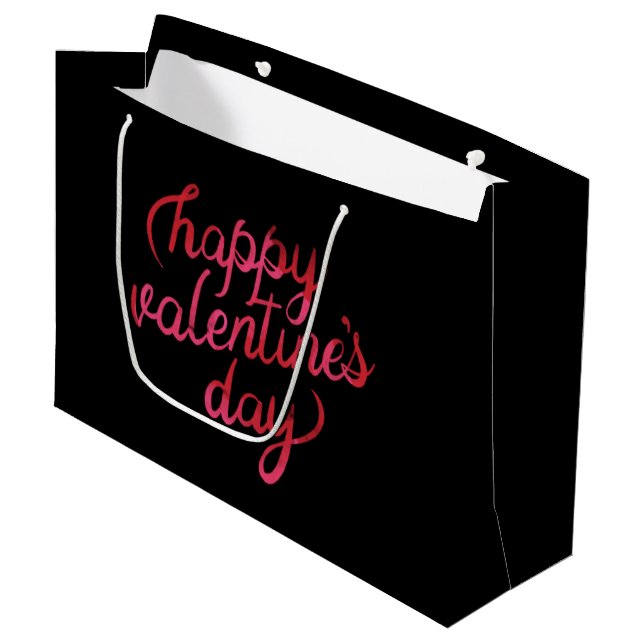 Happy Valentines Day Red Foil Script Romantic Large Gift Bag (Front Angled)