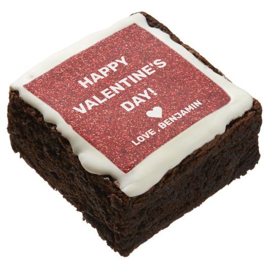 Happy Valentine's Day Red Glitter Custom Name Brownie (Angled)