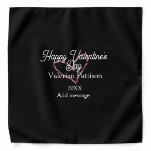 Happy Valentine's day red glitter heart black name Bandana