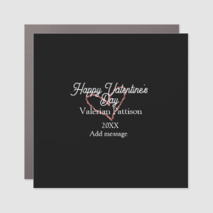 Happy Valentine's day red glitter heart black name Car Magnet