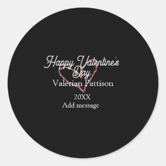 Happy Valentine's day red glitter heart black name Classic Round Sticker