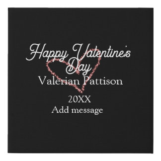 Happy Valentine's day red glitter heart black name Faux Canvas Print