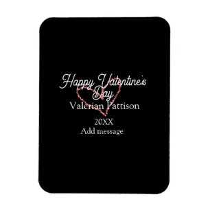 Happy Valentine's day red glitter heart black name Magnet