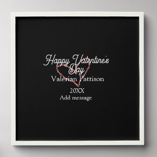 Happy Valentine's day red glitter heart black name Peel And Stick Photo Tile
