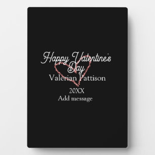 Happy Valentine's day red glitter heart black name Plaque