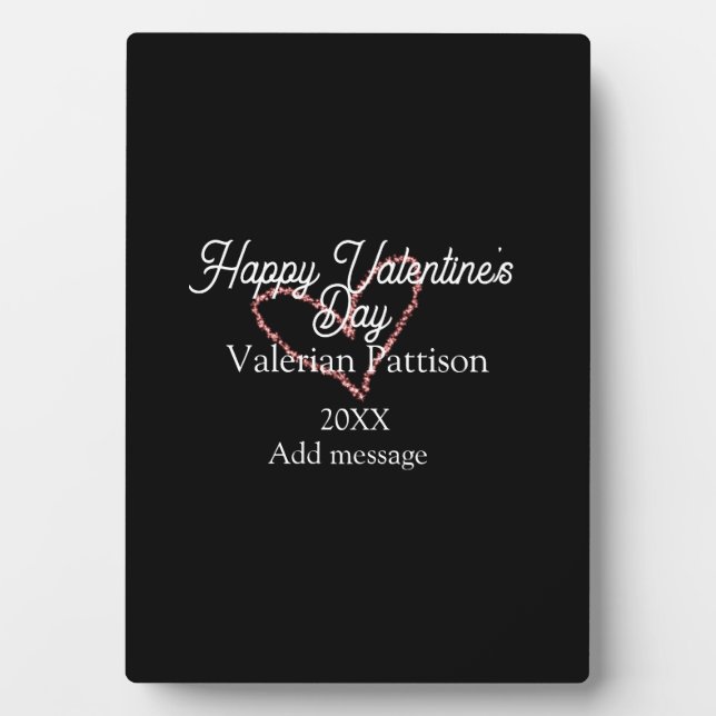 Happy Valentine's day red glitter heart black name Plaque (Front)