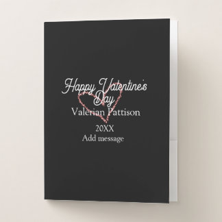Happy Valentine's day red glitter heart black name Pocket Folder