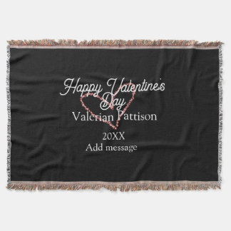 Happy Valentine's day red glitter heart black name Throw Blanket
