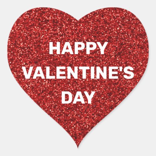 Happy Valentines Day Red Glitter   Heart Sticker