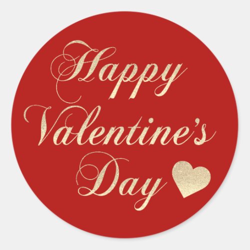 HAPPY VALENTINEs DAY Red Gold Glitter Heart Classic Round Sticker