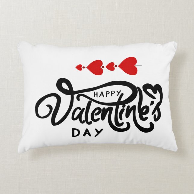 Happy Valentines Day Red Heart Arrows Romance Love Accent Pillow (Front)