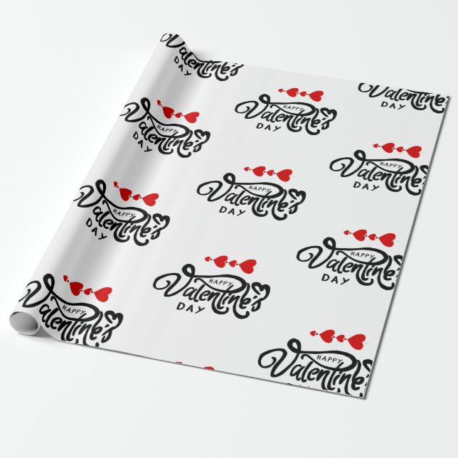 Happy Valentines Day Red Heart Arrows Romance Love Wrapping Paper (Unrolled)