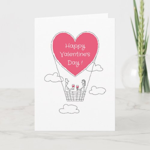 Happy Valentines Day Red Heart Balloon Couple Card