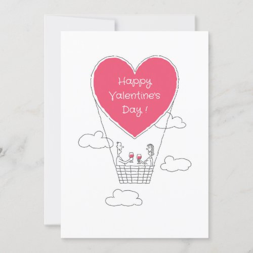 Happy Valentines Day Red Heart Balloon Couple Holiday Card