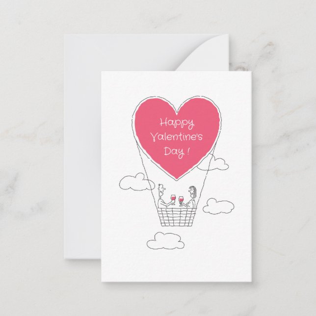 Happy Valentine's Day Red Heart Balloon Couple Note Card (Front)