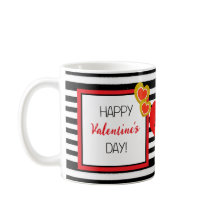 Happy Valentine's Day Red Heart Black White Stripe