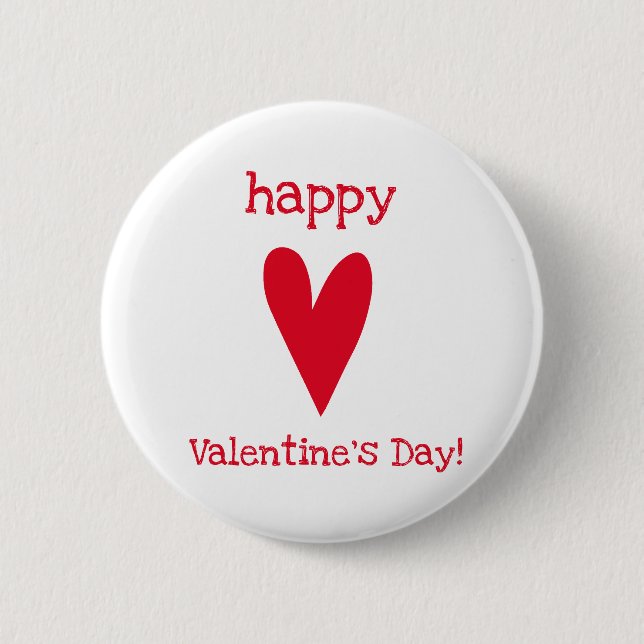 Happy Valentine's Day! Red Heart Button (Front)