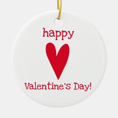 Happy Valentines Day Red Heart Ceramic Ornament