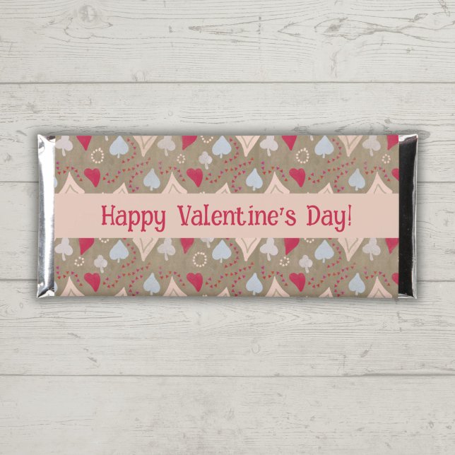 Happy Valentine's Day Red Heart Chocolate Hershey Bar Favors (Happy Valentines day chocolate candy bar with hearts pattern)