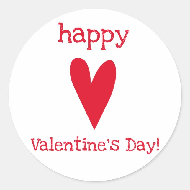 Happy Valentine's Day! Red Heart Classic Round Sticker (Front)